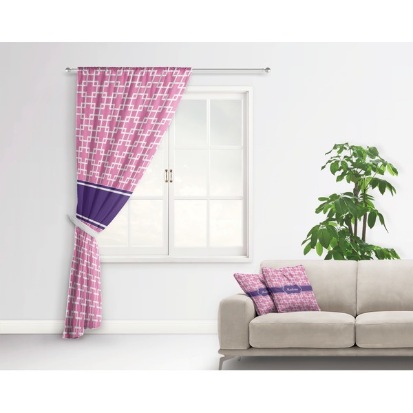 Linked Squares Curtain With Window and Rod - in Room Matching Pillow