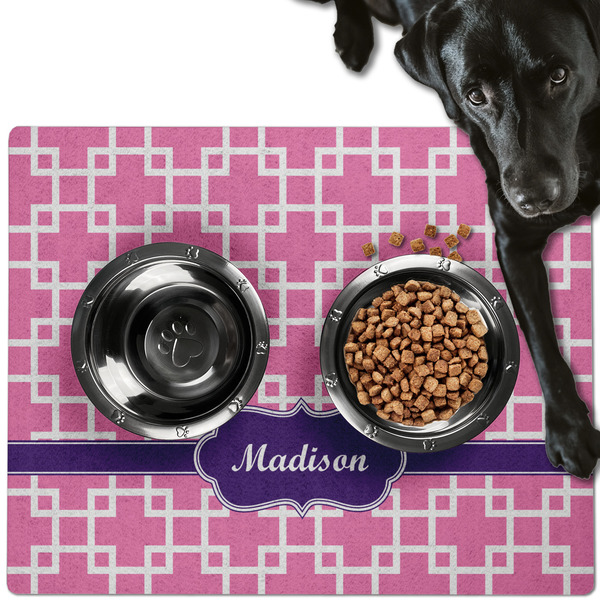 Custom Linked Squares Dog Food Mat - Large w/ Name or Text