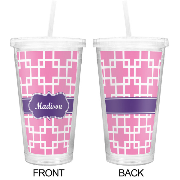 Linked Squares Double Wall Tumbler with Straw - Approval