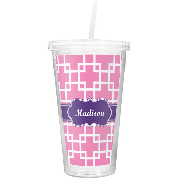 Custom Linked Squares Double Wall Tumbler with Straw (Personalized)