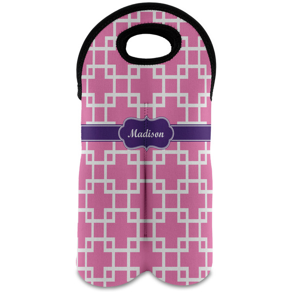 Custom Linked Squares Wine Tote Bag (2 Bottles) (Personalized)