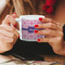 Linked Squares Espresso Cup - 6oz (Double Shot) LIFESTYLE (Woman hands cropped)