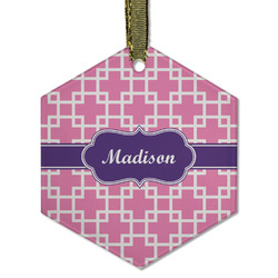 Linked Squares Flat Glass Ornament - Hexagon w/ Name or Text