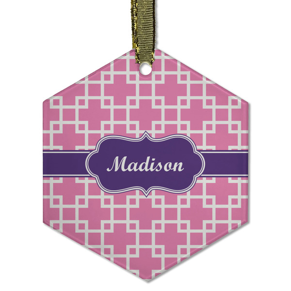 Custom Linked Squares Flat Glass Ornament - Hexagon w/ Name or Text