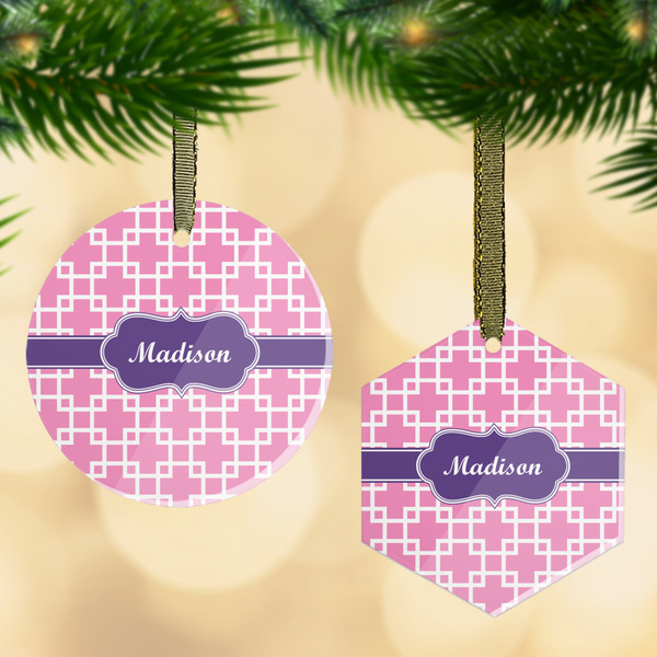 Custom Linked Squares Flat Glass Ornament w/ Name or Text