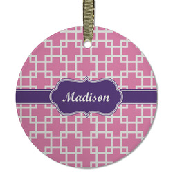 Linked Squares Flat Glass Ornament - Round w/ Name or Text