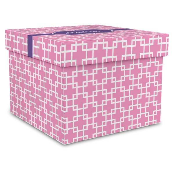 Custom Linked Squares Gift Box with Lid - Canvas Wrapped - X-Large (Personalized)