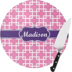 Linked Squares Round Glass Cutting Board (Personalized)