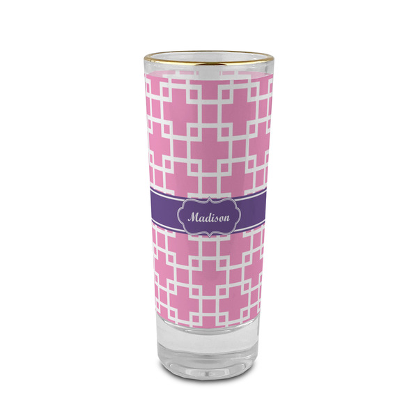 Custom Linked Squares 2 oz Shot Glass -  Glass with Gold Rim - Single (Personalized)