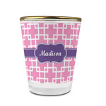 Linked Squares Glass Shot Glass - 1.5 oz - with Gold Rim - Set of 4 (Personalized)
