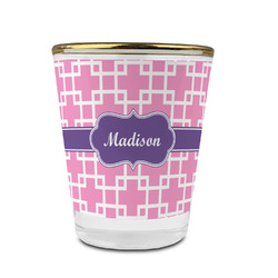 Linked Squares Glass Shot Glass - 1.5 oz - with Gold Rim - Set of 4 (Personalized)