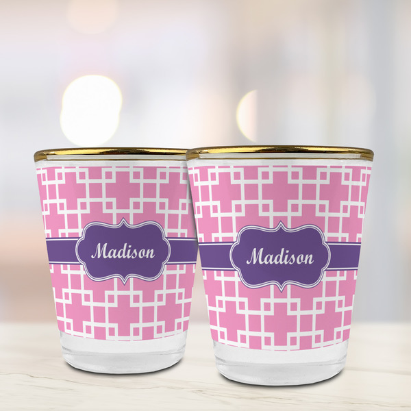 Linked Squares Glass Shot Glass - with gold rim - LIFESTYLE