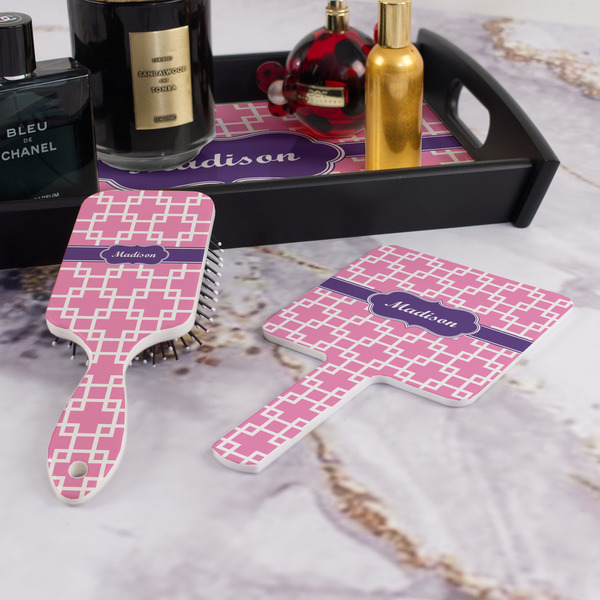 Linked Squares Hair Brush and Hand Mirror - Bathroom Scene