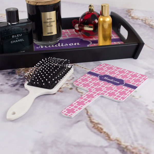 Linked Squares Hand Mirror - With Hair Brush