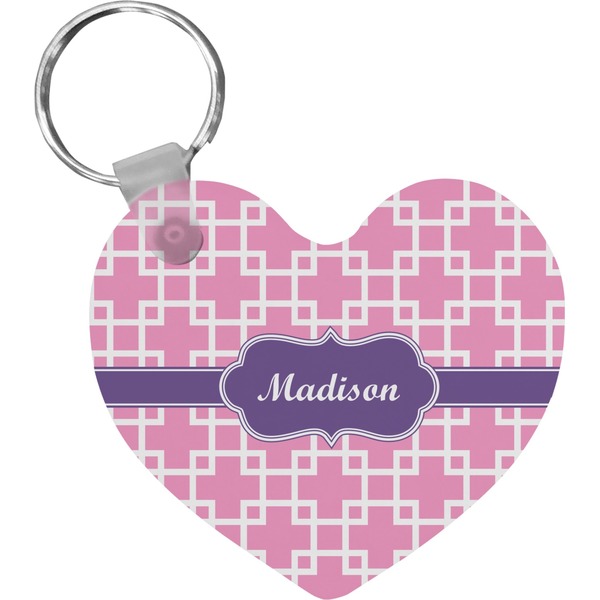 Custom Linked Squares Heart Plastic Keychain w/ Name or Text