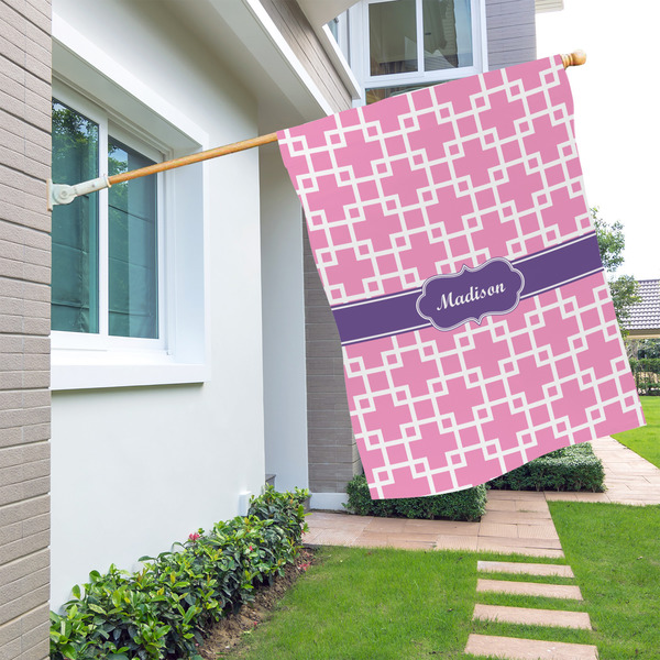 Linked Squares House Flags - Double Sided - LIFESTYLE