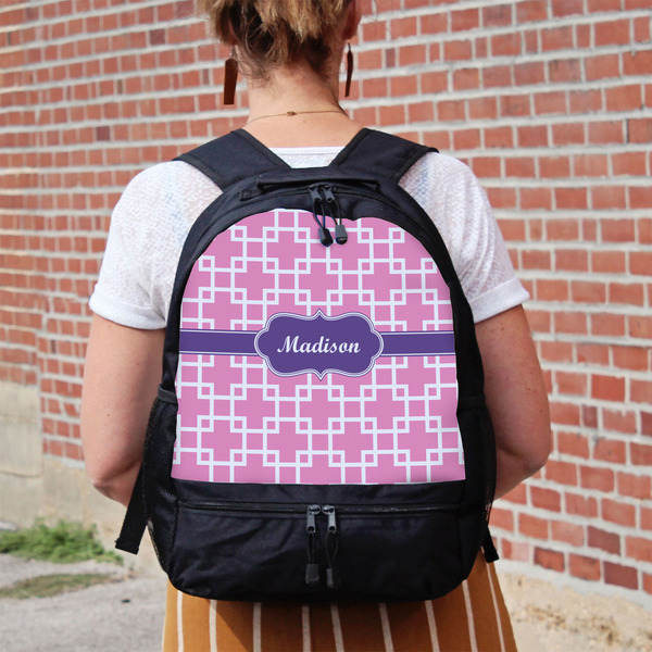 Linked Squares Large Backpack - Black - On Back
