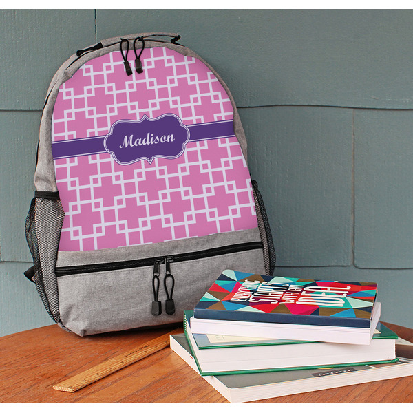 Linked Squares Large Backpack - Gray - On Desk