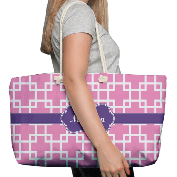 Linked Squares Large Rope Tote Bag - In Context View
