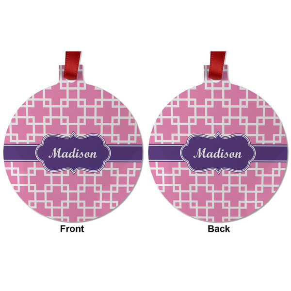 Linked Squares Metal Ball Ornament - Front and Back