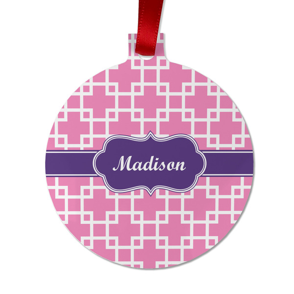 Custom Linked Squares Metal Ball Ornament - Double Sided w/ Name or Text