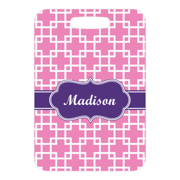 Linked Squares Metal Luggage Tag - Front Without Strap