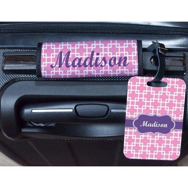 Linked Squares Metal Luggage Tag & Handle Wrap - In Context