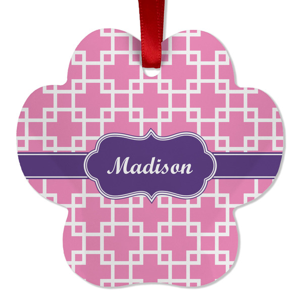 Custom Linked Squares Metal Paw Ornament - Double Sided w/ Name or Text