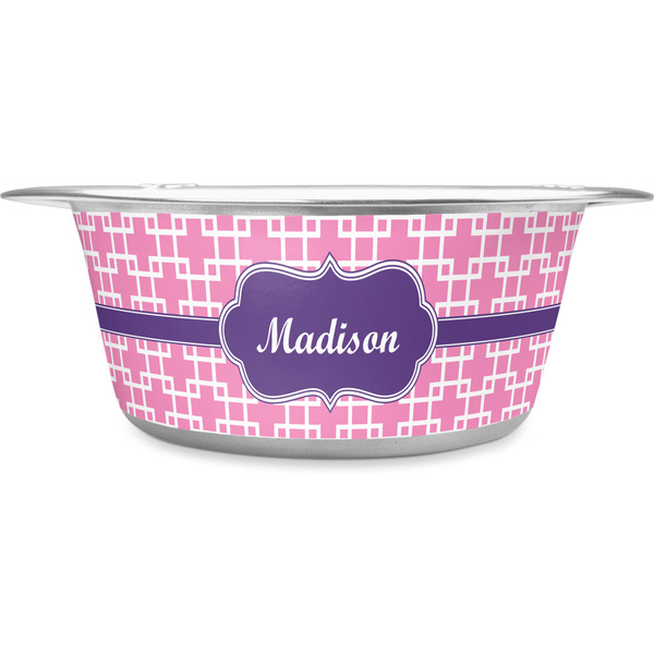 Custom Linked Squares Stainless Steel Dog Bowl - Large (Personalized)