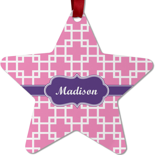 Custom Linked Squares Metal Star Ornament - Double Sided w/ Name or Text