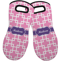 Linked Squares Neoprene Oven Mitts - Set of 2 w/ Name or Text