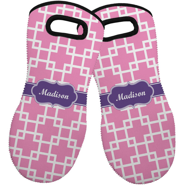 Custom Linked Squares Neoprene Oven Mitts - Set of 2 w/ Name or Text