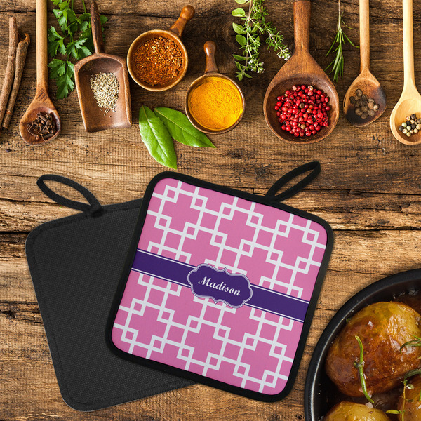Linked Squares Neoprene Pot Holder - Set of 2  LIFESTYLE (Flatlay)