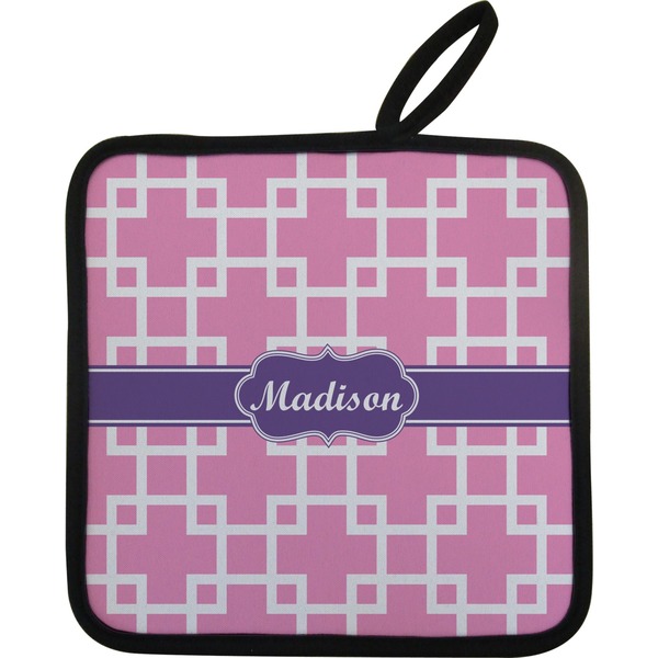 Custom Linked Squares Pot Holder w/ Name or Text