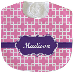 Linked Squares Velour Baby Bib w/ Name or Text