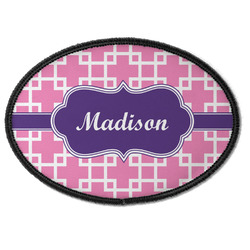 Linked Squares Iron On Oval Patch w/ Name or Text