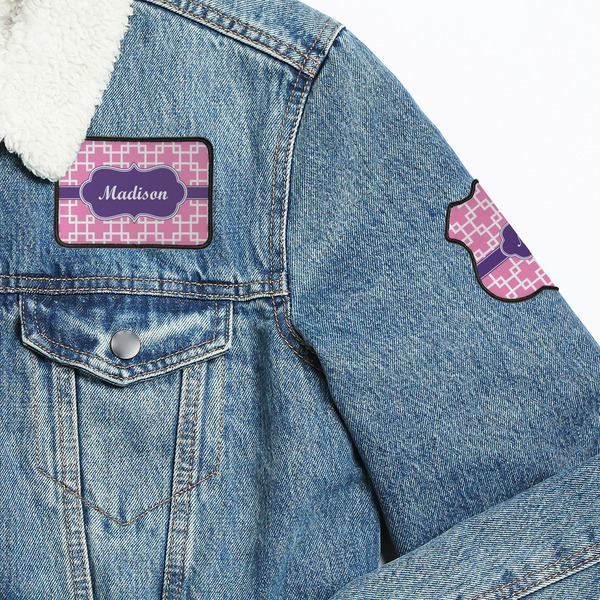 Linked Squares Patches Lifestyle Jean Jacket Detail