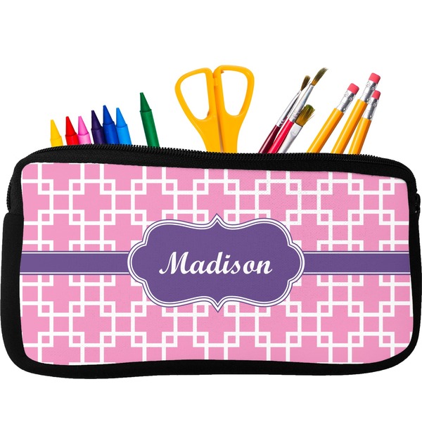 Custom Linked Squares Neoprene Pencil Case - Small w/ Name or Text
