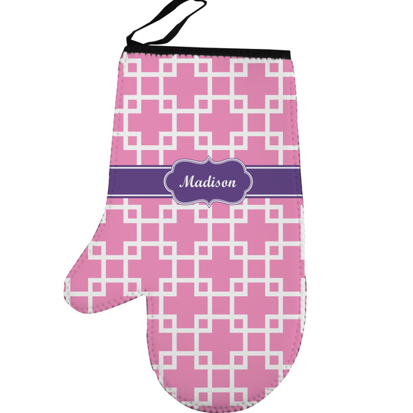 Custom Linked Squares Left Oven Mitt w/ Name or Text