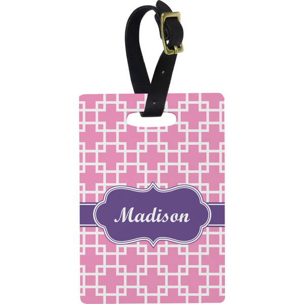 Custom Linked Squares Plastic Luggage Tag - Rectangular w/ Name or Text