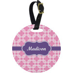 Linked Squares Plastic Luggage Tag - Round (Personalized)