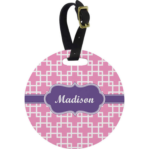 Custom Linked Squares Plastic Luggage Tag - Round (Personalized)