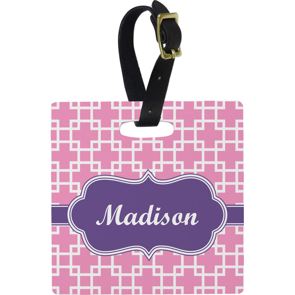 Custom Linked Squares Plastic Luggage Tag - Square w/ Name or Text