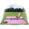 Linked Squares Picnic Blanket - with Basket Hat and Book - in Use