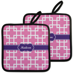 Linked Squares Pot Holders - Set of 2 w/ Name or Text