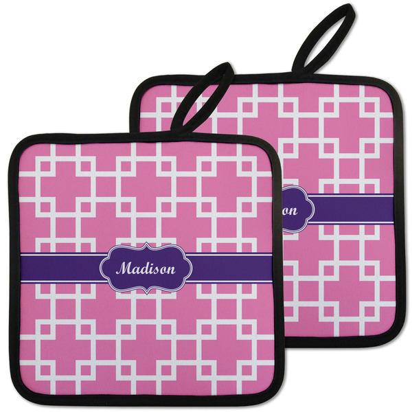 Custom Linked Squares Pot Holders - Set of 2 w/ Name or Text