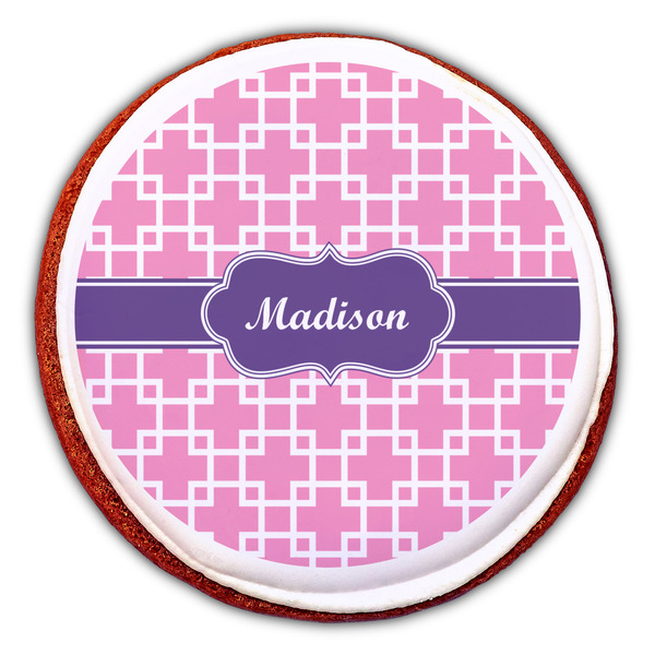 Linked Squares Printed Icing Circle - Large - On Cookie