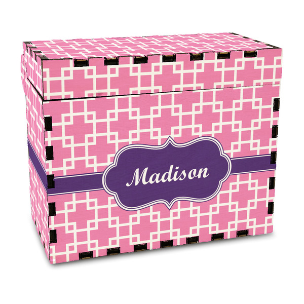 Custom Linked Squares Wood Recipe Box - Full Color Print (Personalized)