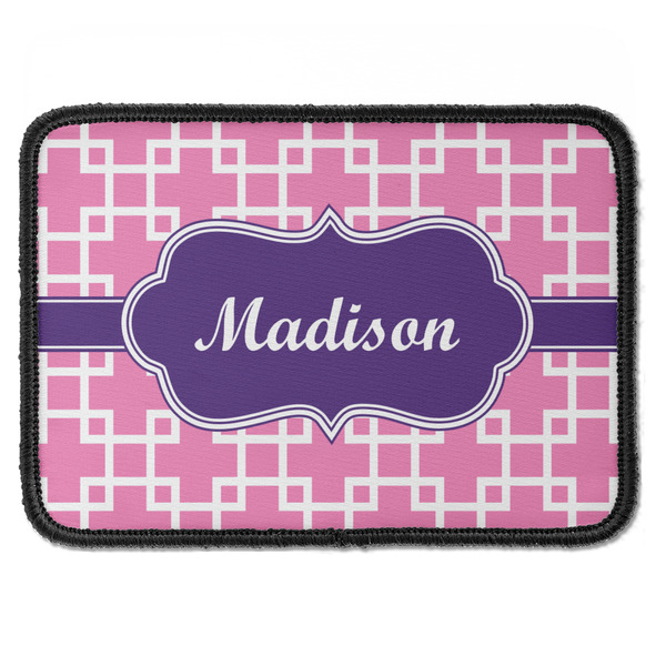 Custom Linked Squares Iron On Rectangle Patch w/ Name or Text