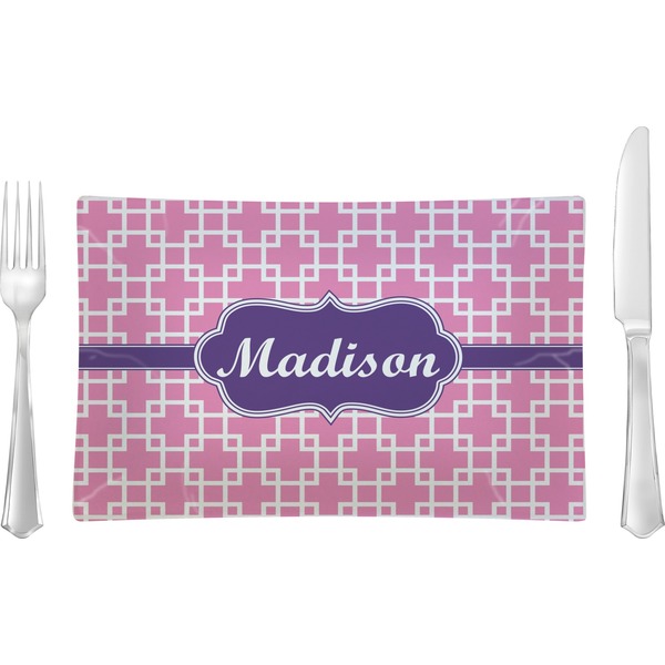 Custom Linked Squares Rectangular Glass Lunch / Dinner Plate - Single or Set (Personalized)